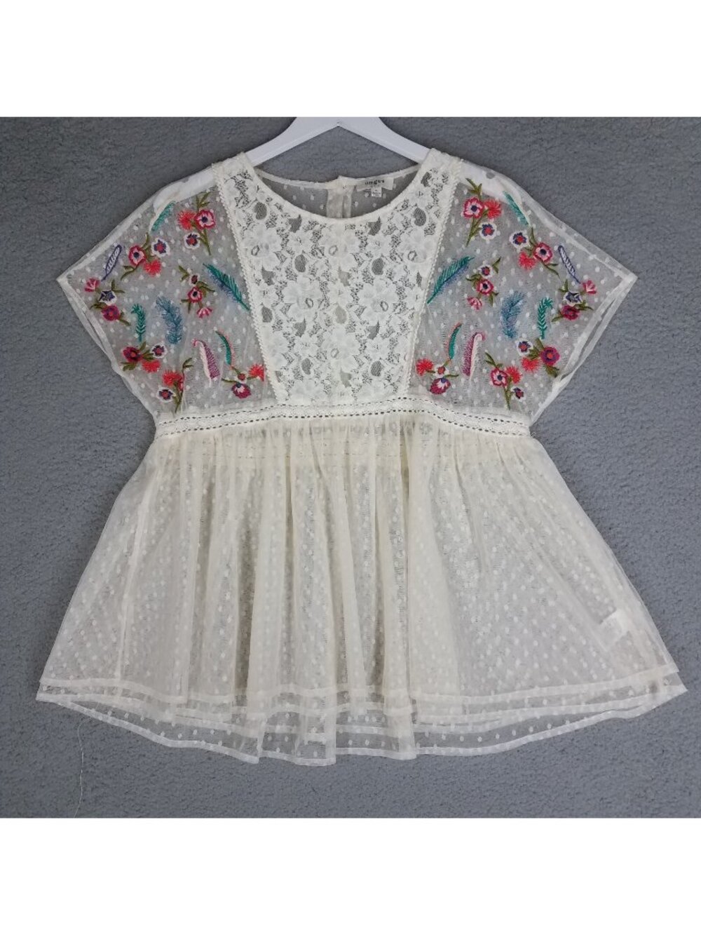Umgee Embroidered Blouse Women's Medium Cottagecore Lace Floral Boho Ivory